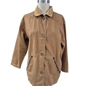 VTG 80s St Johns Bay Cotton Barn Coat  Partial Lining Corduroy Collar WOmens L